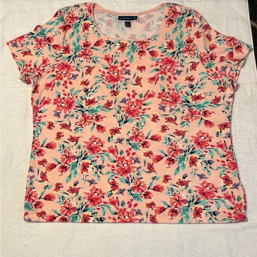 KAREN ks SCOTT Floral Print Women's Top - Peach and Red